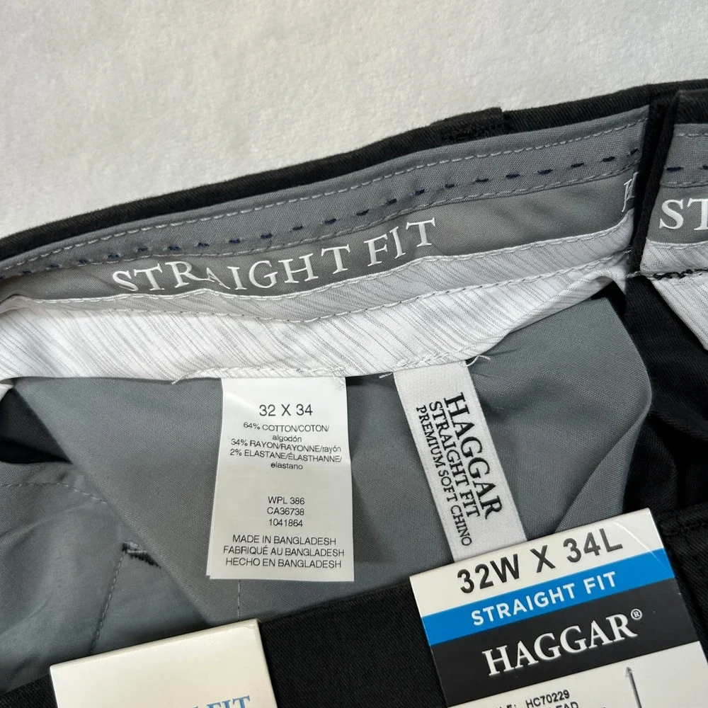 Haggar Premium Soft Chino Twill Pants Mens 32x34 Gray Straight‎ Fit NEW
